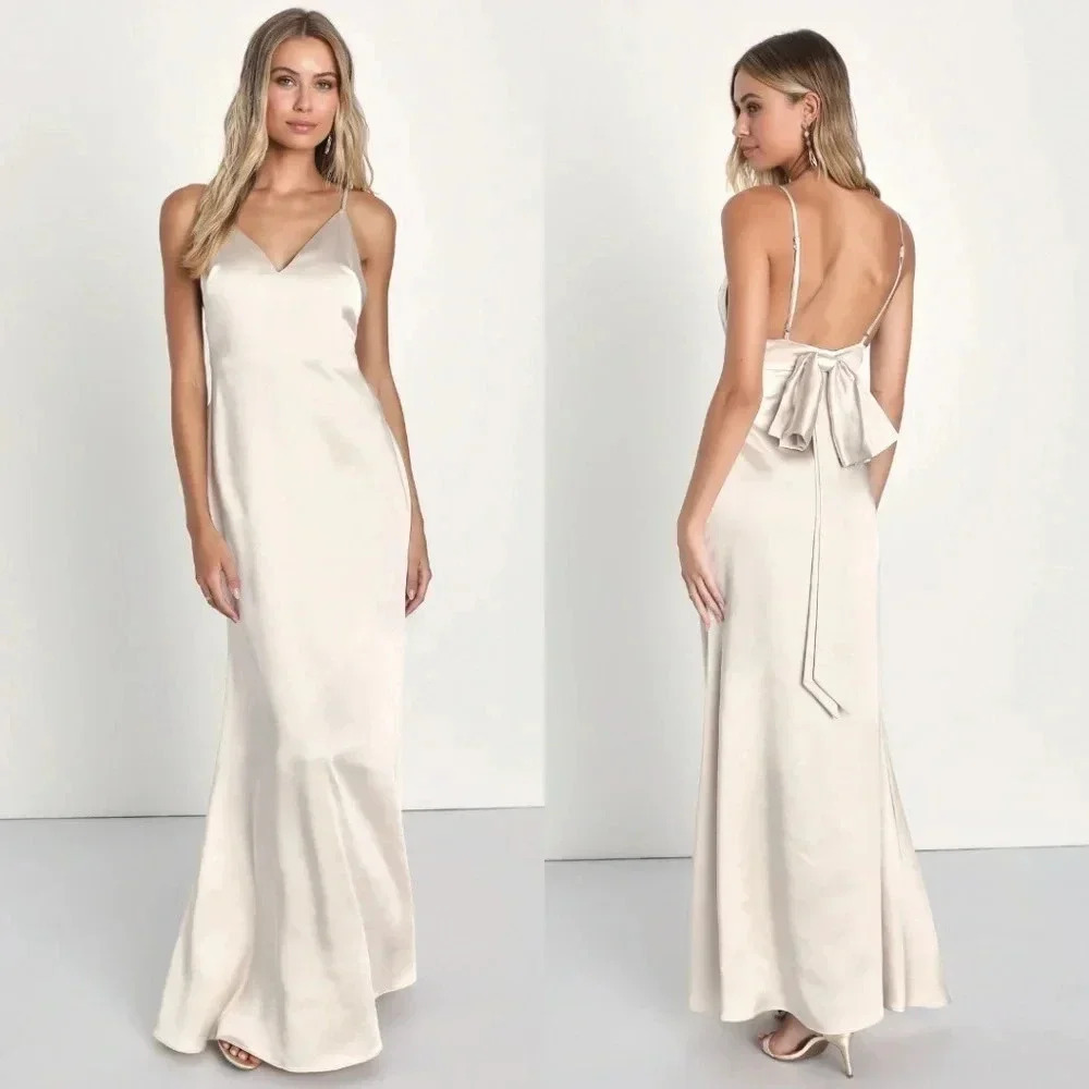 Lulu's Elegant Cream Maxi Dress